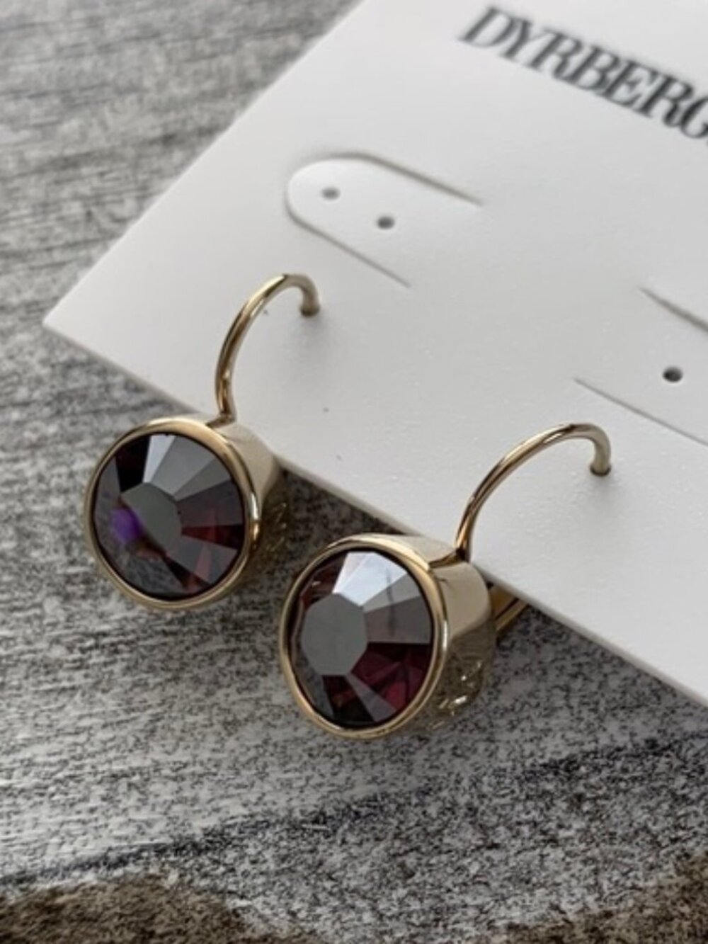 Dyrberg/Kern Swarovski crystal Purple Satin / Gold Louise leverback earrings